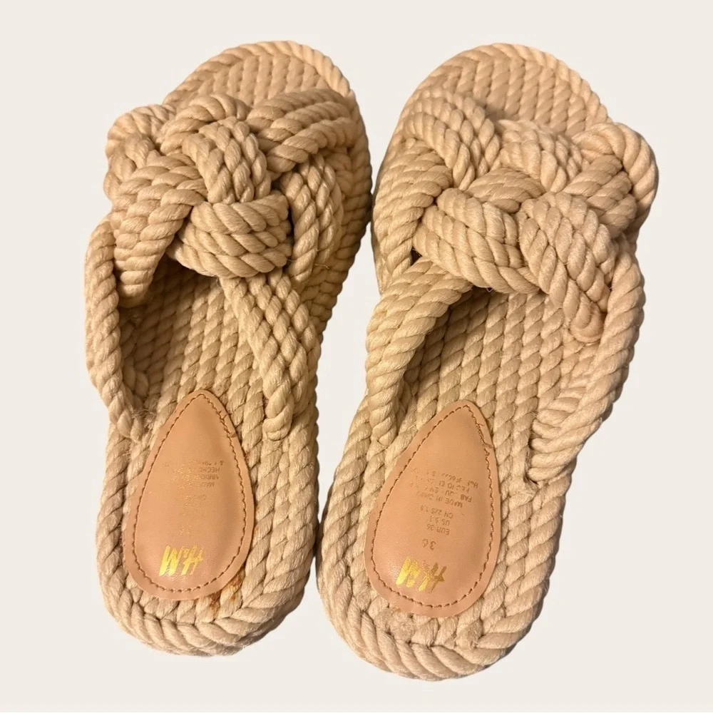 H&M Cream Braided Rope Slide Sandals